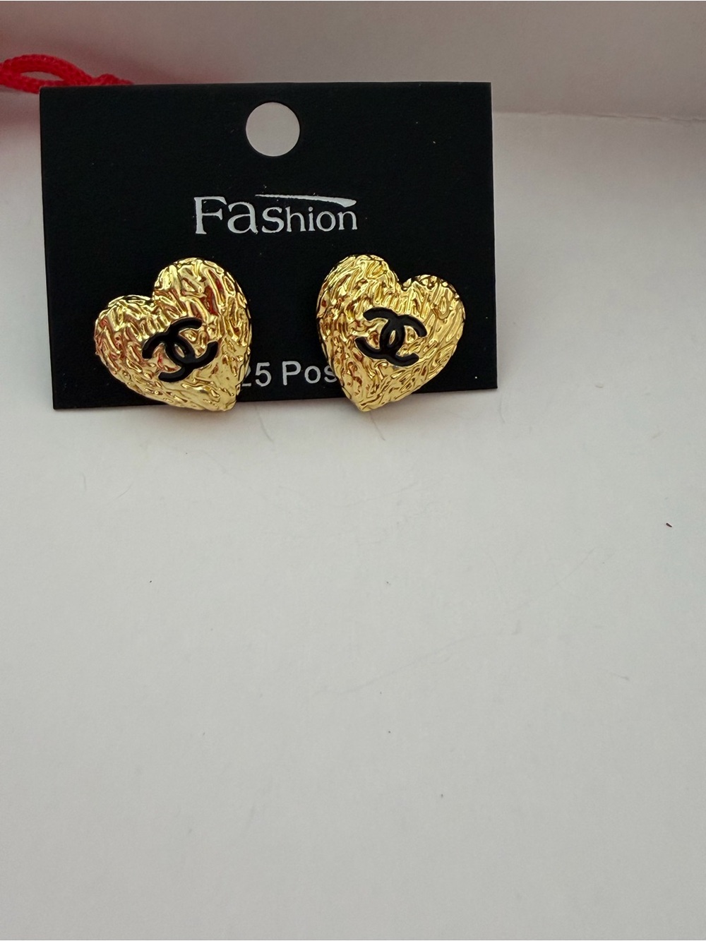 Gold Heart Stud Earrings with Black Accent, fashion jewelry - Picture 2 of 8